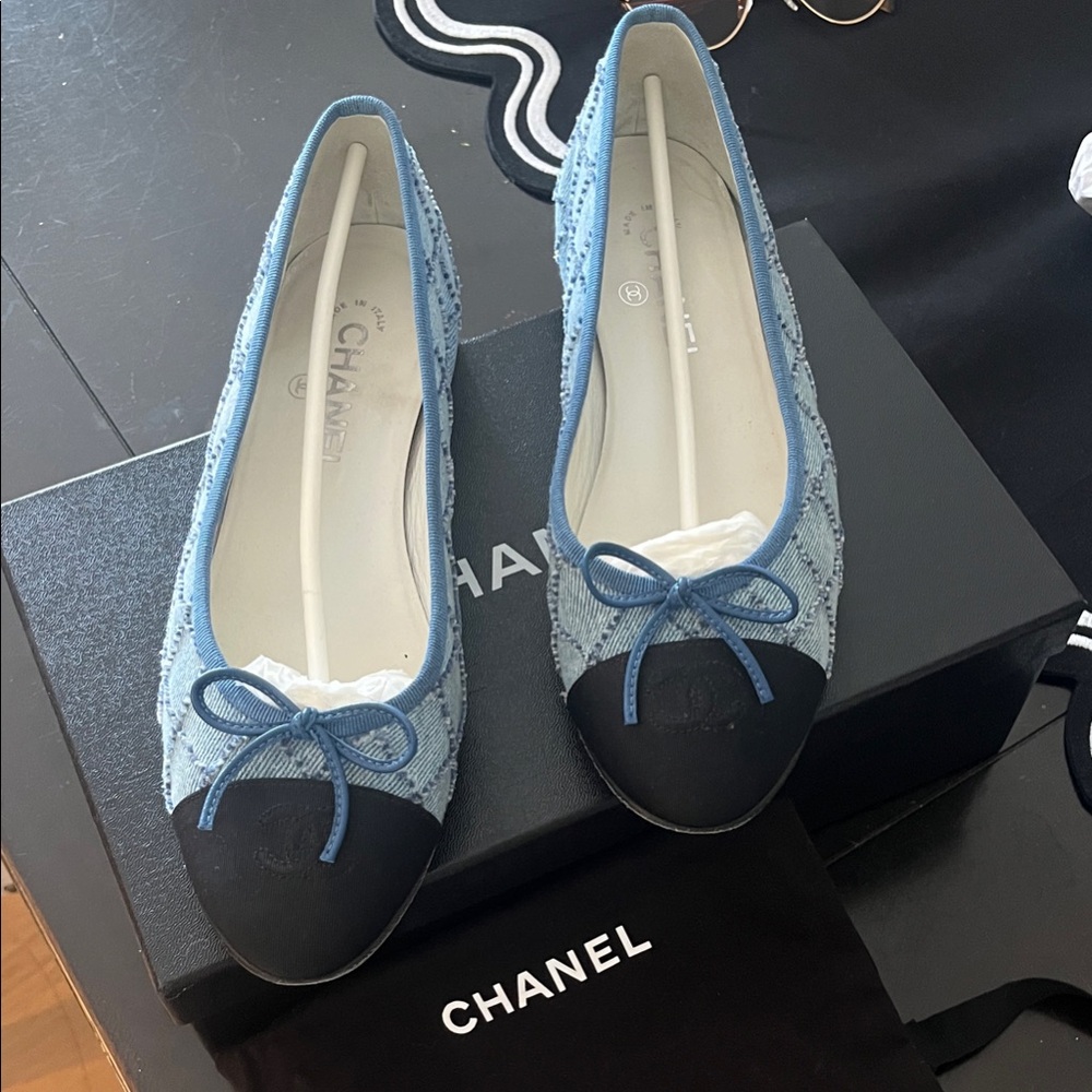 CHANEL Denim Ballet Flats